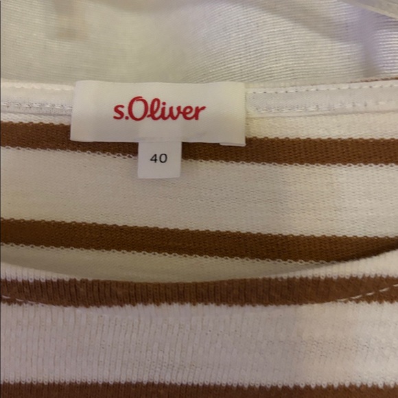 S. Oliver Camel Color w Cream Striped Top - Picture 2 of 4